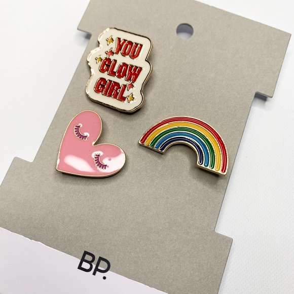 NEW BP set of 3 enamel pins: you go glow girl rainbow sleepy heart - Picture 2 of 3